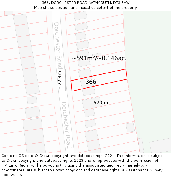 366, DORCHESTER ROAD, WEYMOUTH, DT3 5AW: Plot and title map