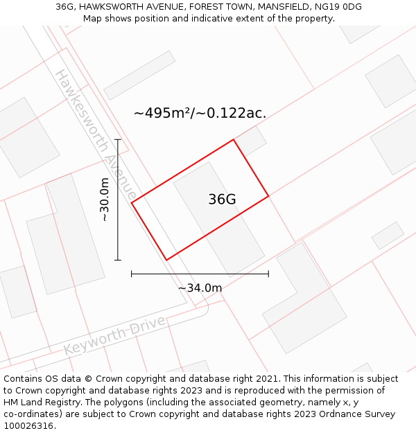 36G, HAWKSWORTH AVENUE, FOREST TOWN, MANSFIELD, NG19 0DG: Plot and title map