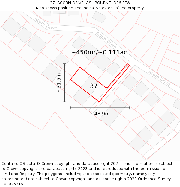 37, ACORN DRIVE, ASHBOURNE, DE6 1TW: Plot and title map