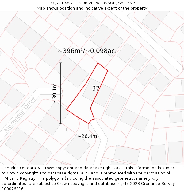 37, ALEXANDER DRIVE, WORKSOP, S81 7NP: Plot and title map