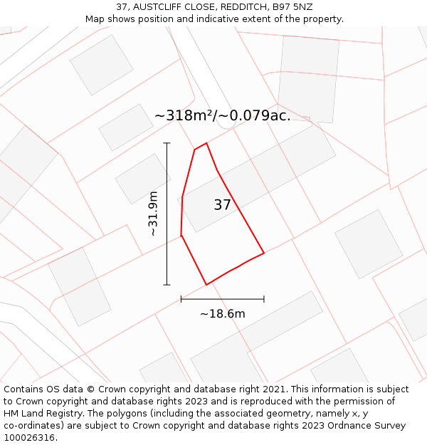 37, AUSTCLIFF CLOSE, REDDITCH, B97 5NZ: Plot and title map