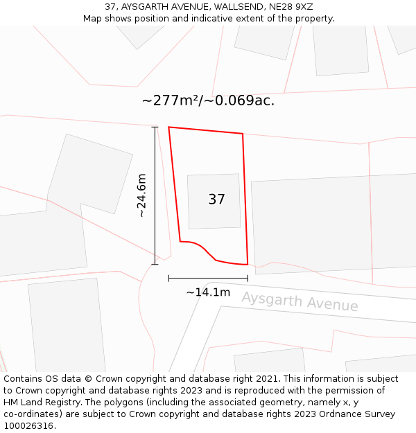 37, AYSGARTH AVENUE, WALLSEND, NE28 9XZ: Plot and title map