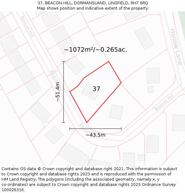 37, BEACON HILL, DORMANSLAND, LINGFIELD, RH7 6RQ: Plot and title map