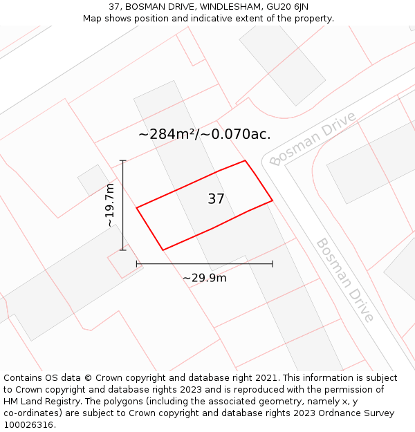 37, BOSMAN DRIVE, WINDLESHAM, GU20 6JN: Plot and title map