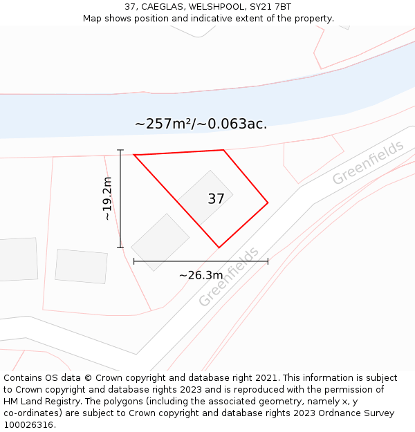 37, CAEGLAS, WELSHPOOL, SY21 7BT: Plot and title map