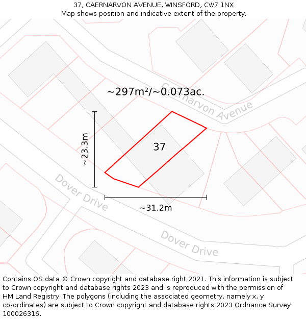 37, CAERNARVON AVENUE, WINSFORD, CW7 1NX: Plot and title map