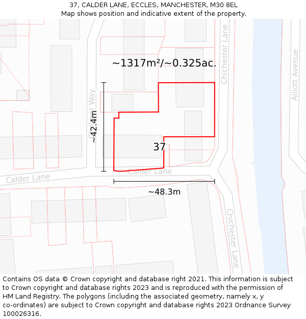 37, CALDER LANE, ECCLES, MANCHESTER, M30 8EL: Plot and title map