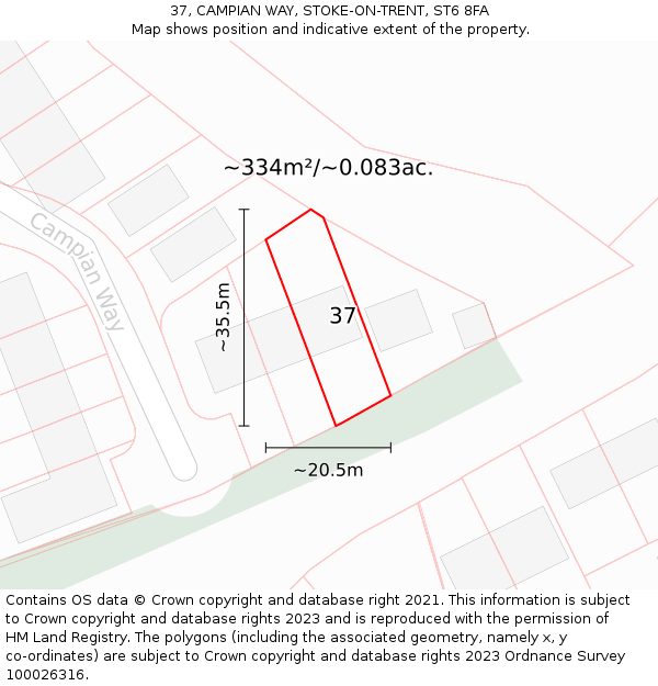 37, CAMPIAN WAY, STOKE-ON-TRENT, ST6 8FA: Plot and title map
