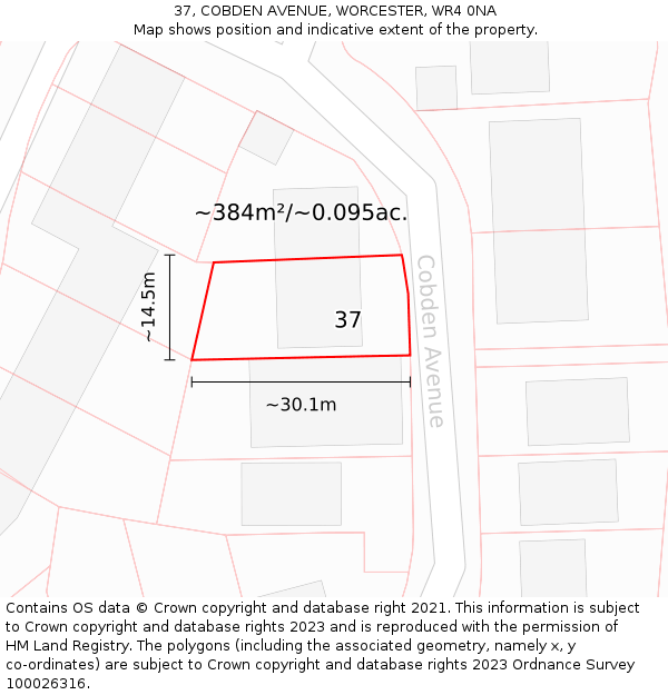37, COBDEN AVENUE, WORCESTER, WR4 0NA: Plot and title map