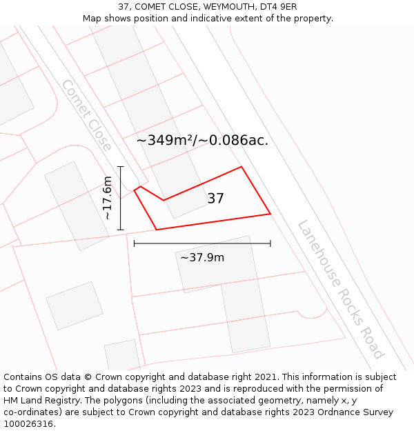 37, COMET CLOSE, WEYMOUTH, DT4 9ER: Plot and title map
