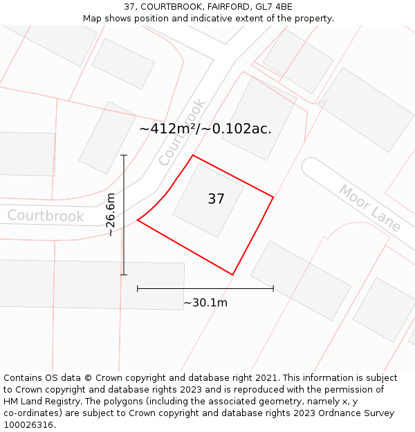 37, COURTBROOK, FAIRFORD, GL7 4BE: Plot and title map