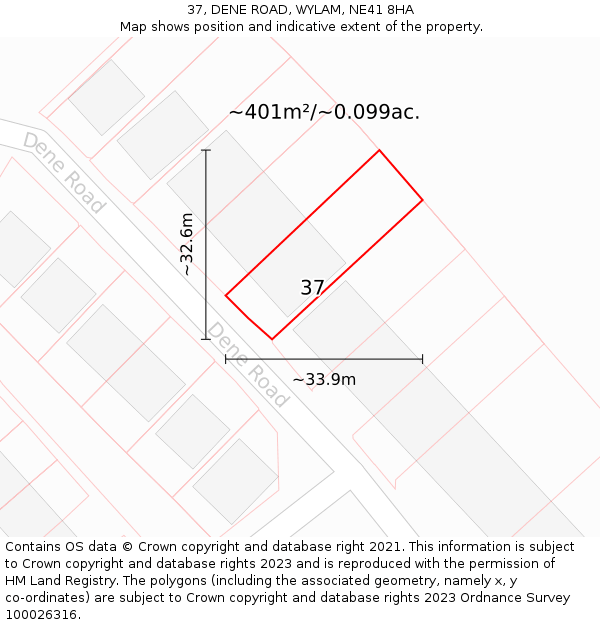 37, DENE ROAD, WYLAM, NE41 8HA: Plot and title map