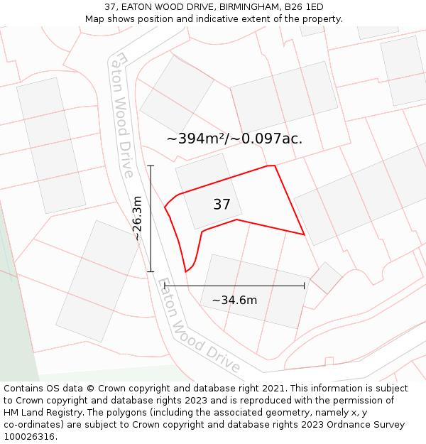 37, EATON WOOD DRIVE, BIRMINGHAM, B26 1ED: Plot and title map