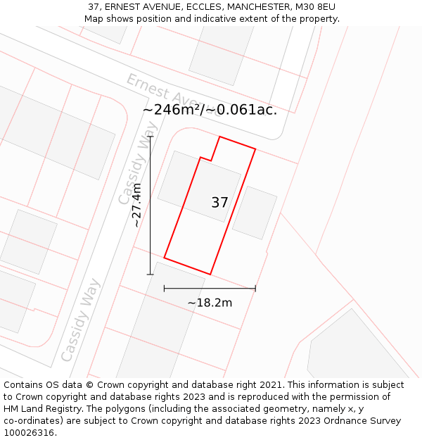 37, ERNEST AVENUE, ECCLES, MANCHESTER, M30 8EU: Plot and title map