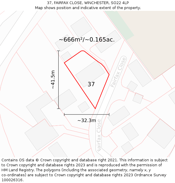 37, FAIRFAX CLOSE, WINCHESTER, SO22 4LP: Plot and title map