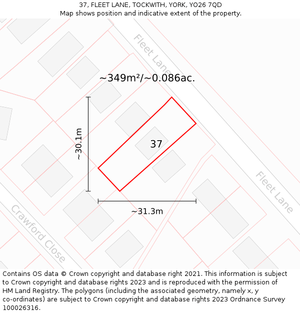 37, FLEET LANE, TOCKWITH, YORK, YO26 7QD: Plot and title map