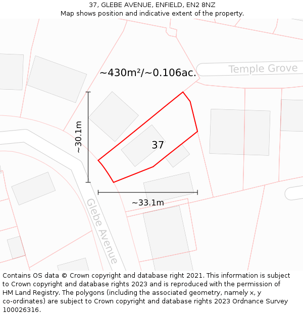 37, GLEBE AVENUE, ENFIELD, EN2 8NZ: Plot and title map