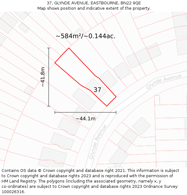 37, GLYNDE AVENUE, EASTBOURNE, BN22 9QE: Plot and title map