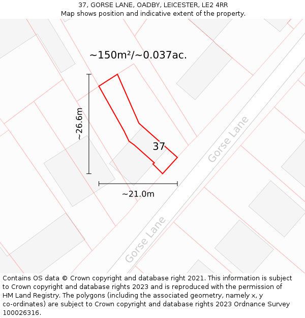 37, GORSE LANE, OADBY, LEICESTER, LE2 4RR: Plot and title map