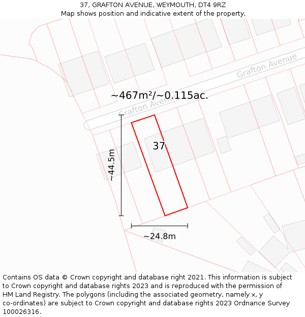 37, GRAFTON AVENUE, WEYMOUTH, DT4 9RZ: Plot and title map
