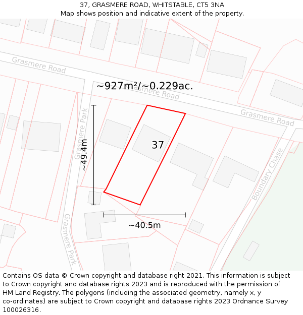 37, GRASMERE ROAD, WHITSTABLE, CT5 3NA: Plot and title map