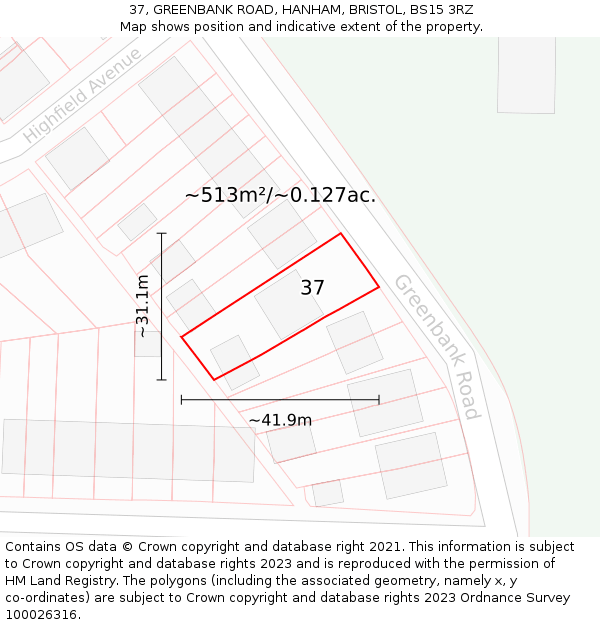 37, GREENBANK ROAD, HANHAM, BRISTOL, BS15 3RZ: Plot and title map