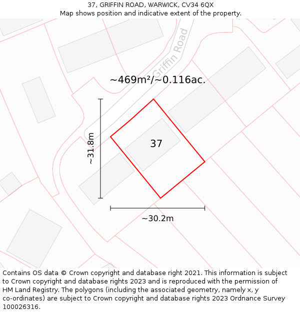 37, GRIFFIN ROAD, WARWICK, CV34 6QX: Plot and title map