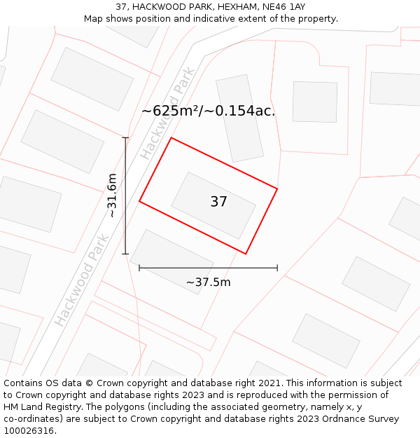 37, HACKWOOD PARK, HEXHAM, NE46 1AY: Plot and title map