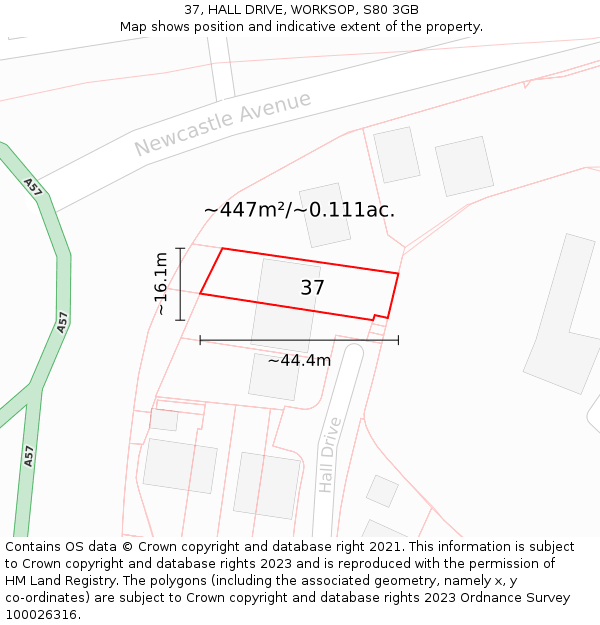37, HALL DRIVE, WORKSOP, S80 3GB: Plot and title map