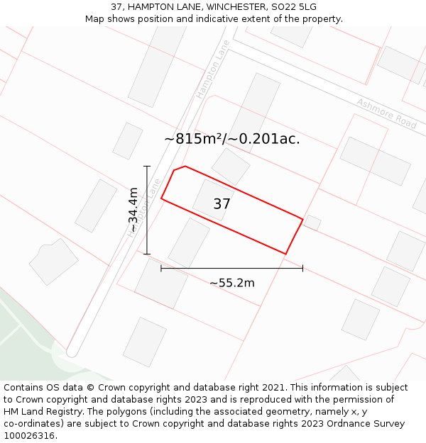 37, HAMPTON LANE, WINCHESTER, SO22 5LG: Plot and title map