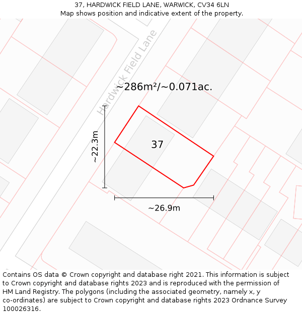 37, HARDWICK FIELD LANE, WARWICK, CV34 6LN: Plot and title map