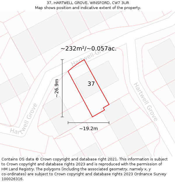 37, HARTWELL GROVE, WINSFORD, CW7 3UR: Plot and title map