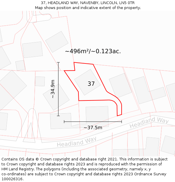 37, HEADLAND WAY, NAVENBY, LINCOLN, LN5 0TR: Plot and title map