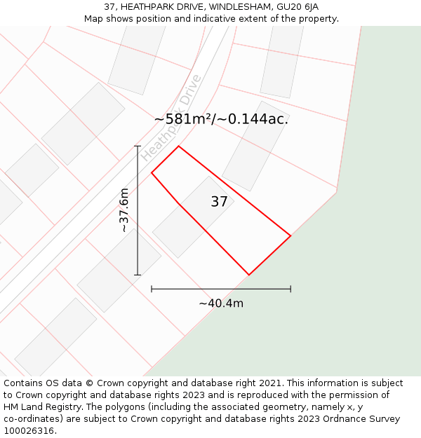 37, HEATHPARK DRIVE, WINDLESHAM, GU20 6JA: Plot and title map