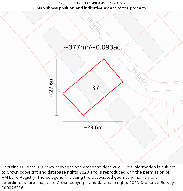 37, HILLSIDE, BRANDON, IP27 0NN: Plot and title map