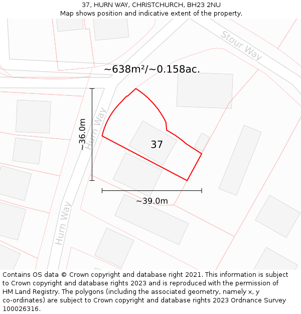 37, HURN WAY, CHRISTCHURCH, BH23 2NU: Plot and title map