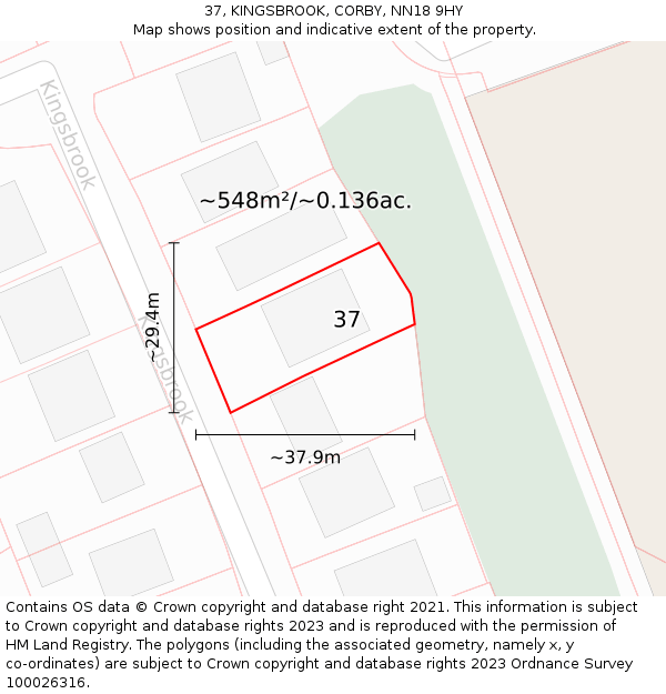37, KINGSBROOK, CORBY, NN18 9HY: Plot and title map