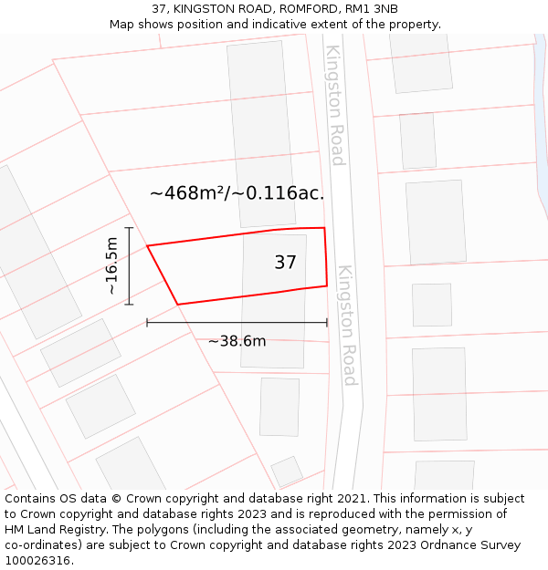 37, KINGSTON ROAD, ROMFORD, RM1 3NB: Plot and title map