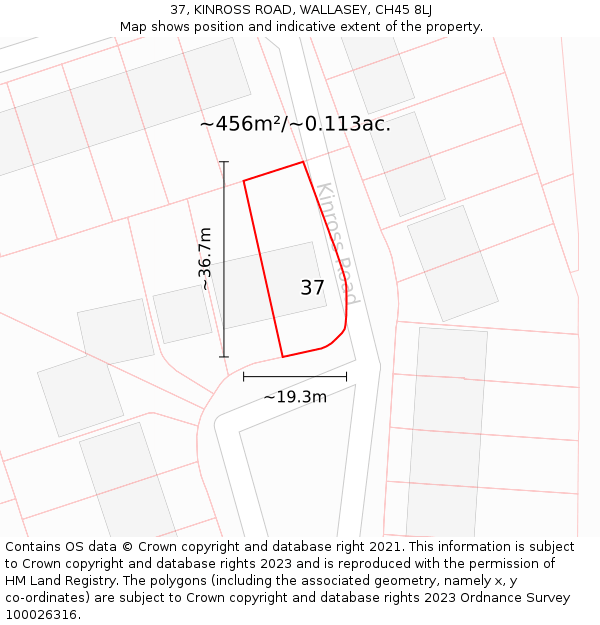 37, KINROSS ROAD, WALLASEY, CH45 8LJ: Plot and title map