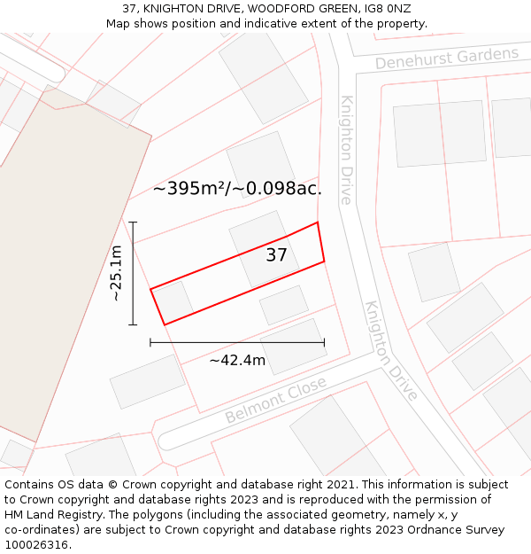 37, KNIGHTON DRIVE, WOODFORD GREEN, IG8 0NZ: Plot and title map