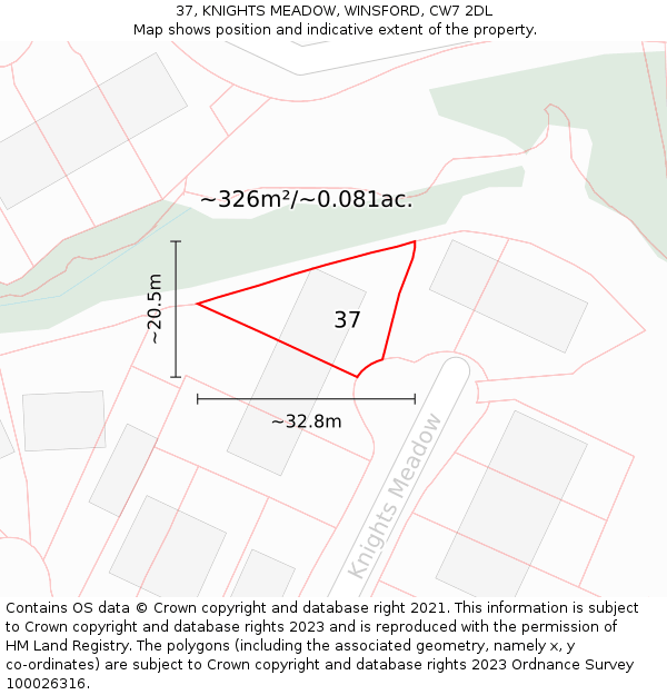 37, KNIGHTS MEADOW, WINSFORD, CW7 2DL: Plot and title map