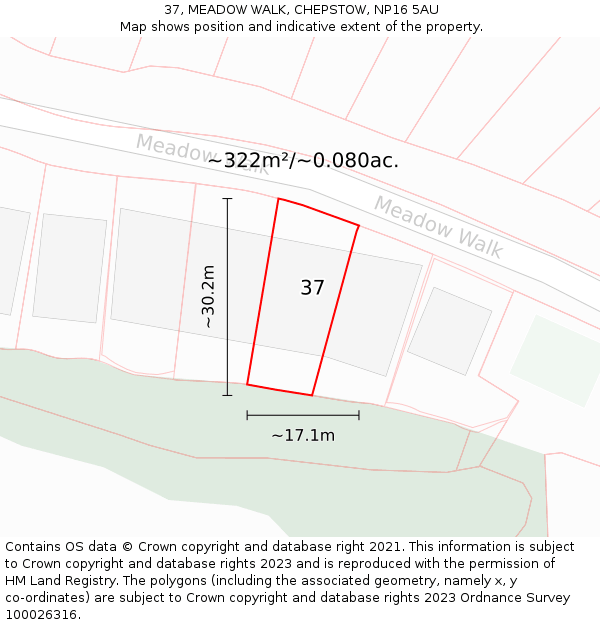 37, MEADOW WALK, CHEPSTOW, NP16 5AU: Plot and title map