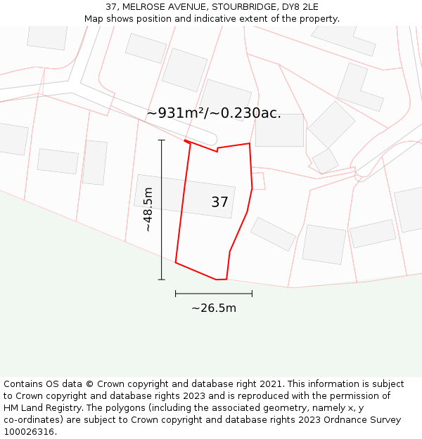37, MELROSE AVENUE, STOURBRIDGE, DY8 2LE: Plot and title map