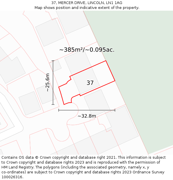 37, MERCER DRIVE, LINCOLN, LN1 1AG: Plot and title map