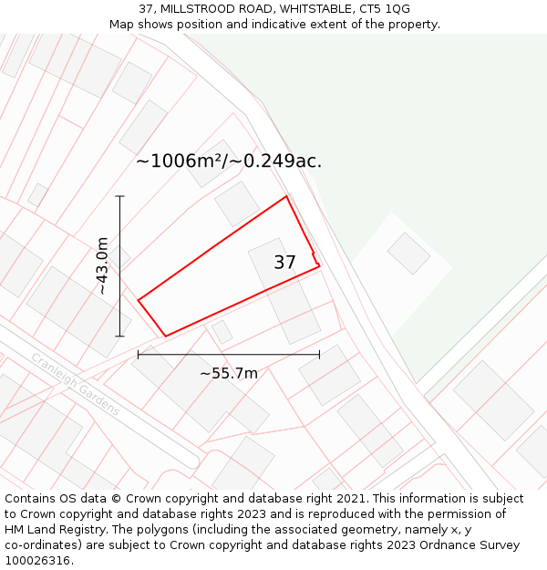 37, MILLSTROOD ROAD, WHITSTABLE, CT5 1QG: Plot and title map