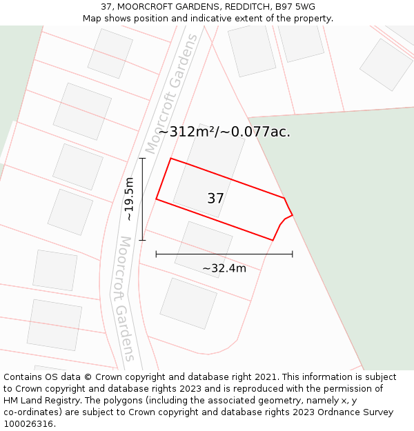 37, MOORCROFT GARDENS, REDDITCH, B97 5WG: Plot and title map