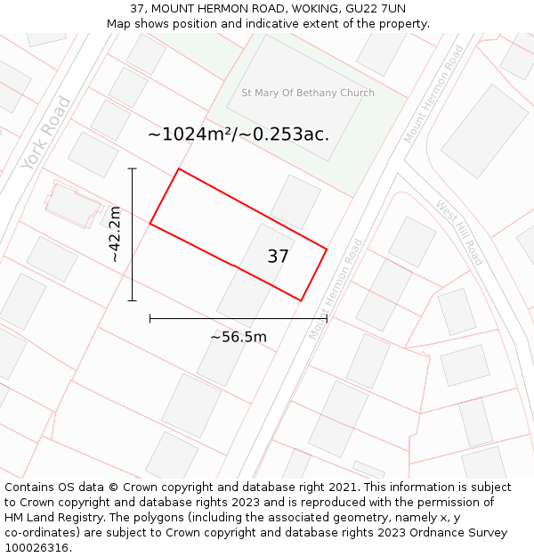 37, MOUNT HERMON ROAD, WOKING, GU22 7UN: Plot and title map