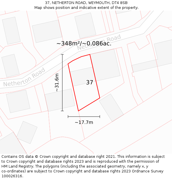 37, NETHERTON ROAD, WEYMOUTH, DT4 8SB: Plot and title map
