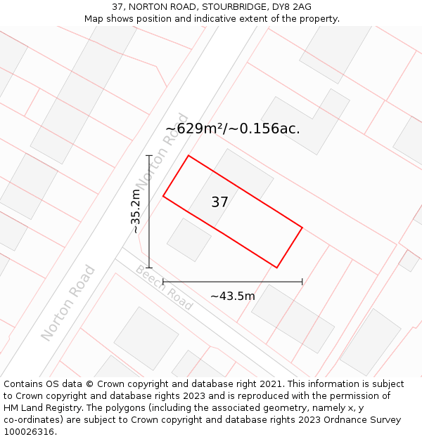 37, NORTON ROAD, STOURBRIDGE, DY8 2AG: Plot and title map