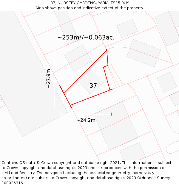 37, NURSERY GARDENS, YARM, TS15 9UY: Plot and title map